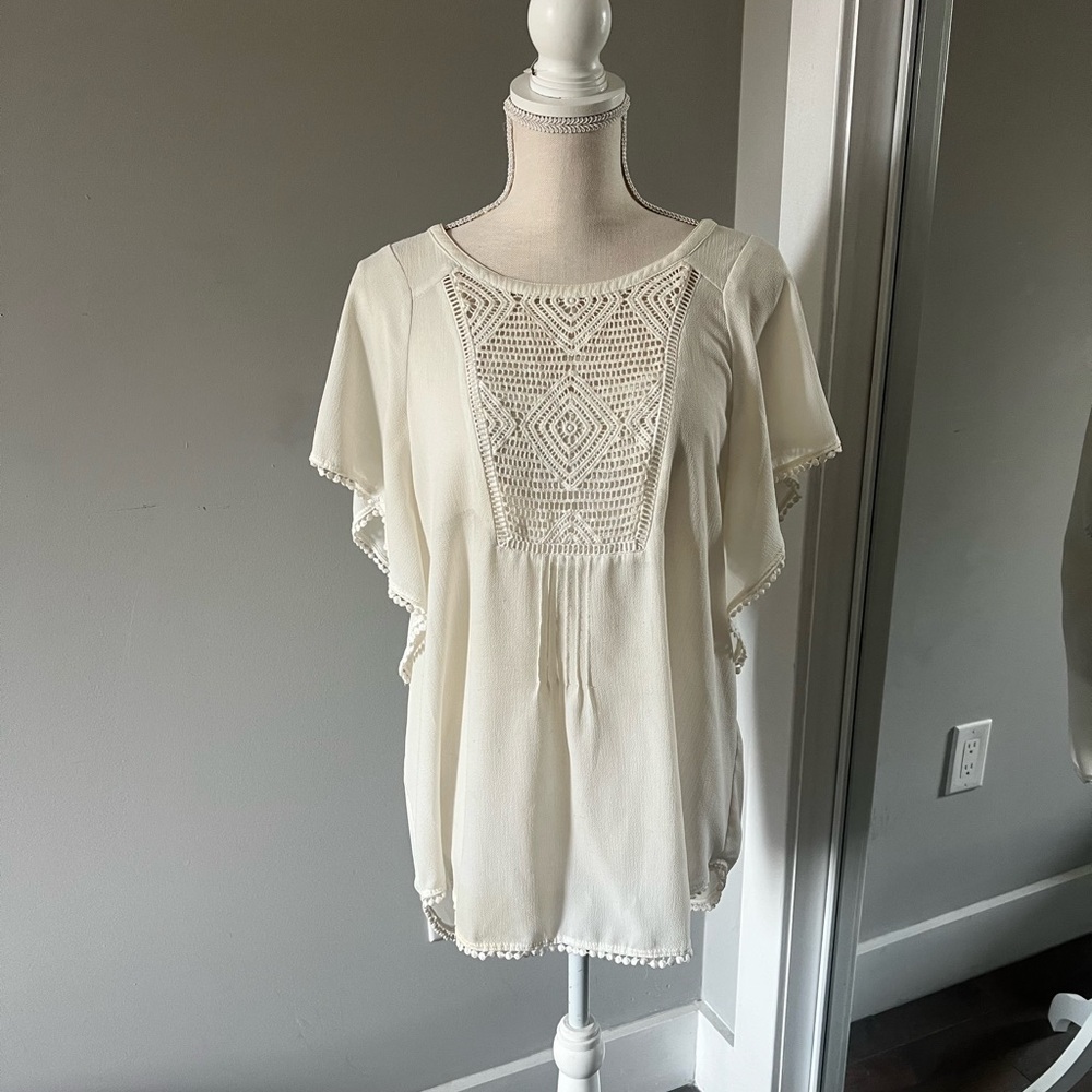 Anthropologie Ivory Crochet Detail Blouse